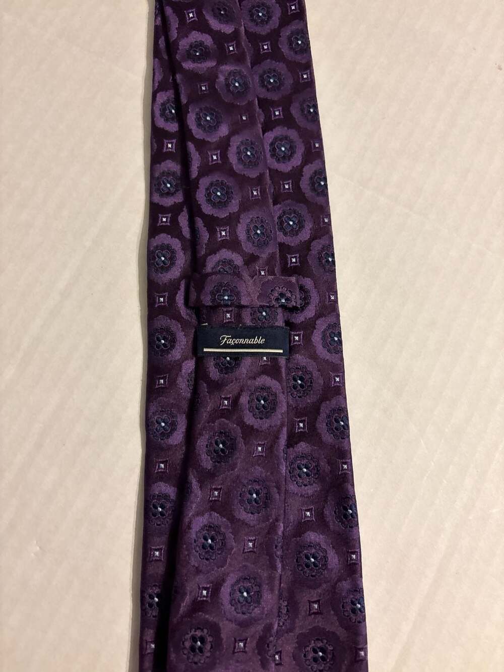 Façonnable Purple Floral Medallion Silk Necktie